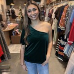 Green Velvet On-Shoulder Top