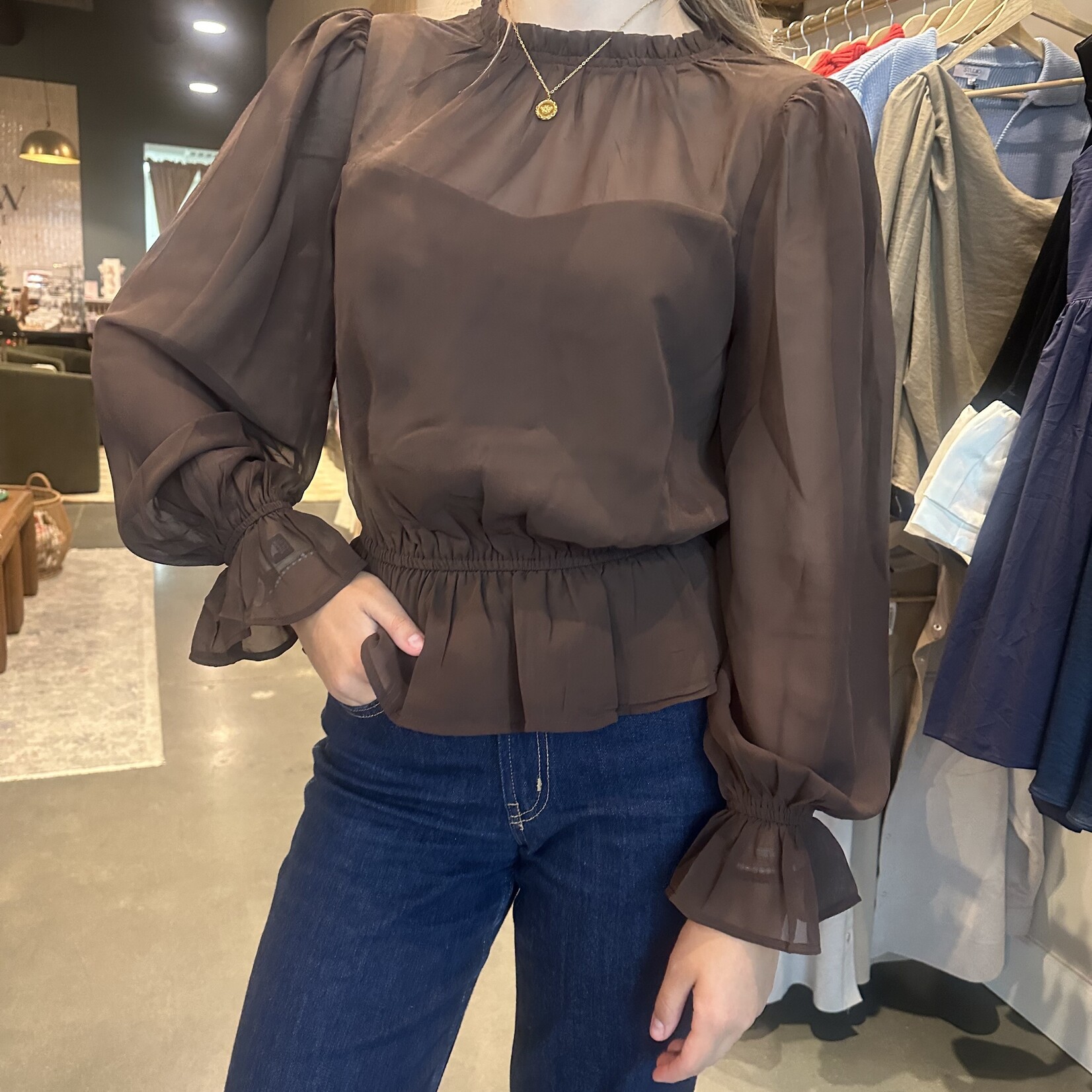 fore collection inc. Mock Neck Tulle Top