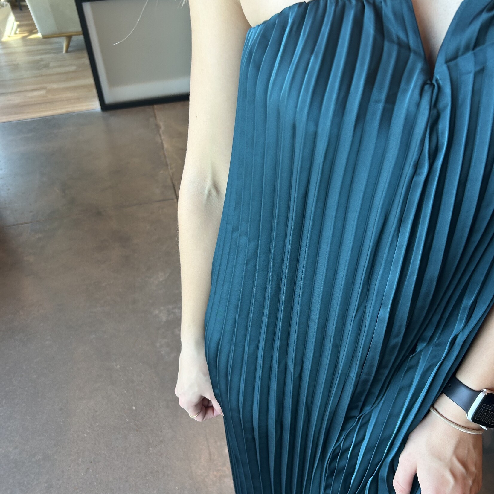 fore collection inc. Strapless Pleated Satin Maxi Dress