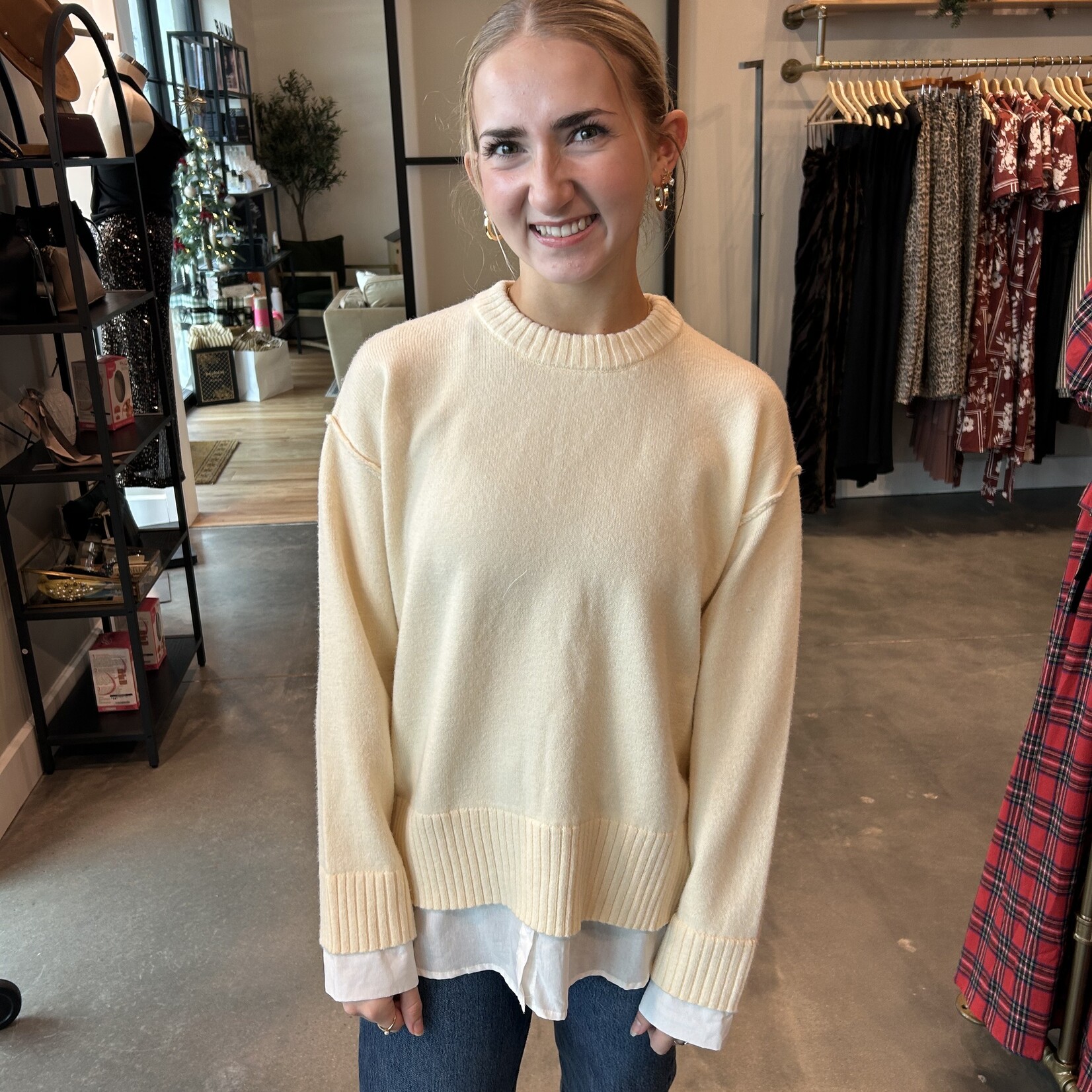 miou muse Faux Shirt Detail Sweater