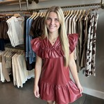 Leather Sleeveless Ruffle Mini