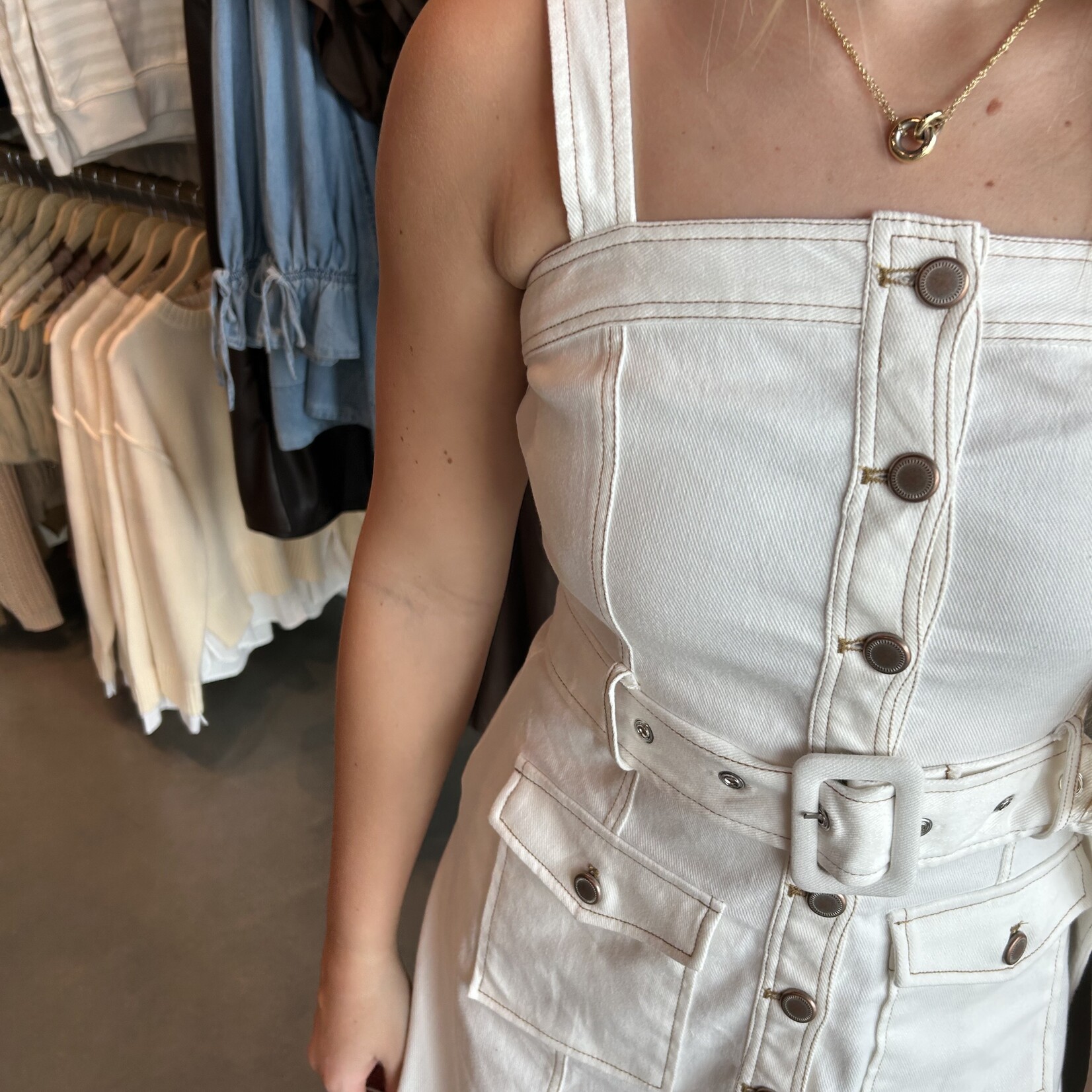 baby pink Belted Denim Mini Dress