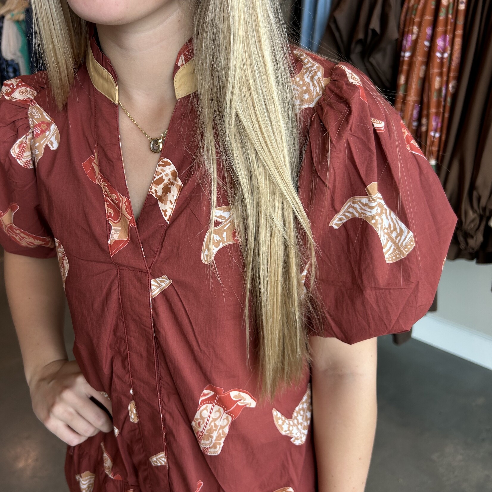 thml Puff Sleeve Boots Print Dress