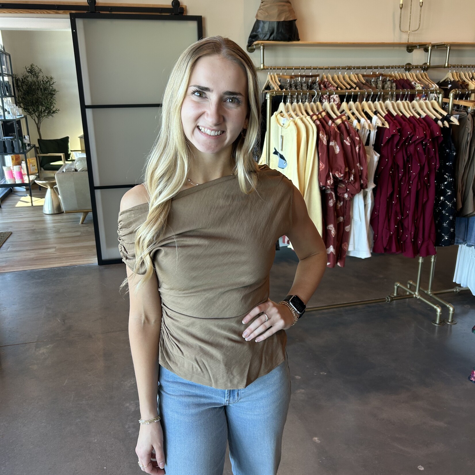 One Shoulder Ruched Side Top