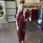 Satin Short Sleeve Midi Dress