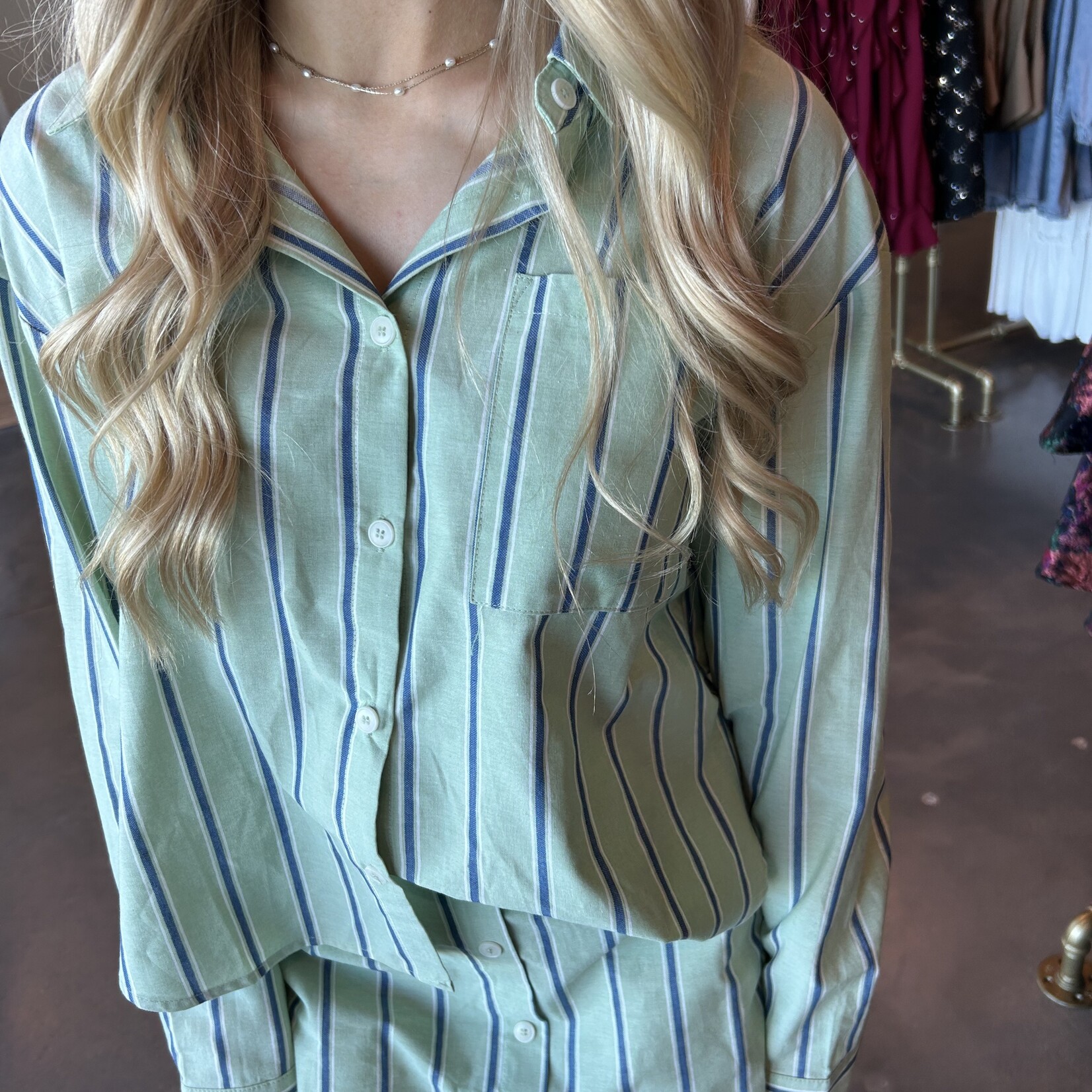 Striped Long Sleeve Button Down Skort Set