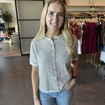 mimosa Striped Button Short Sleeve Sweater