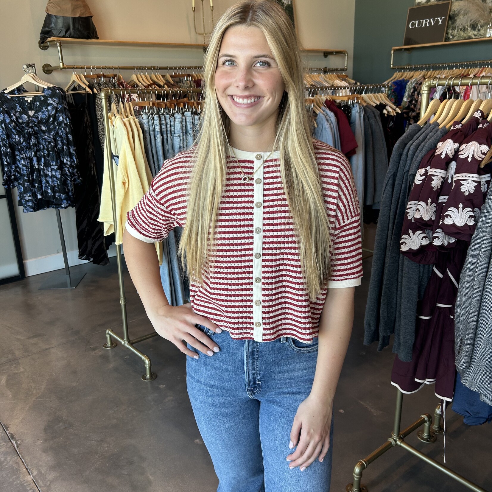 Striped Button Down Knit Top