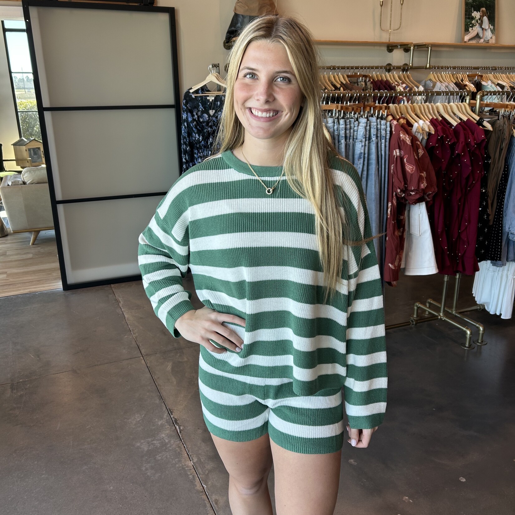 Striped Knit Shorts Set