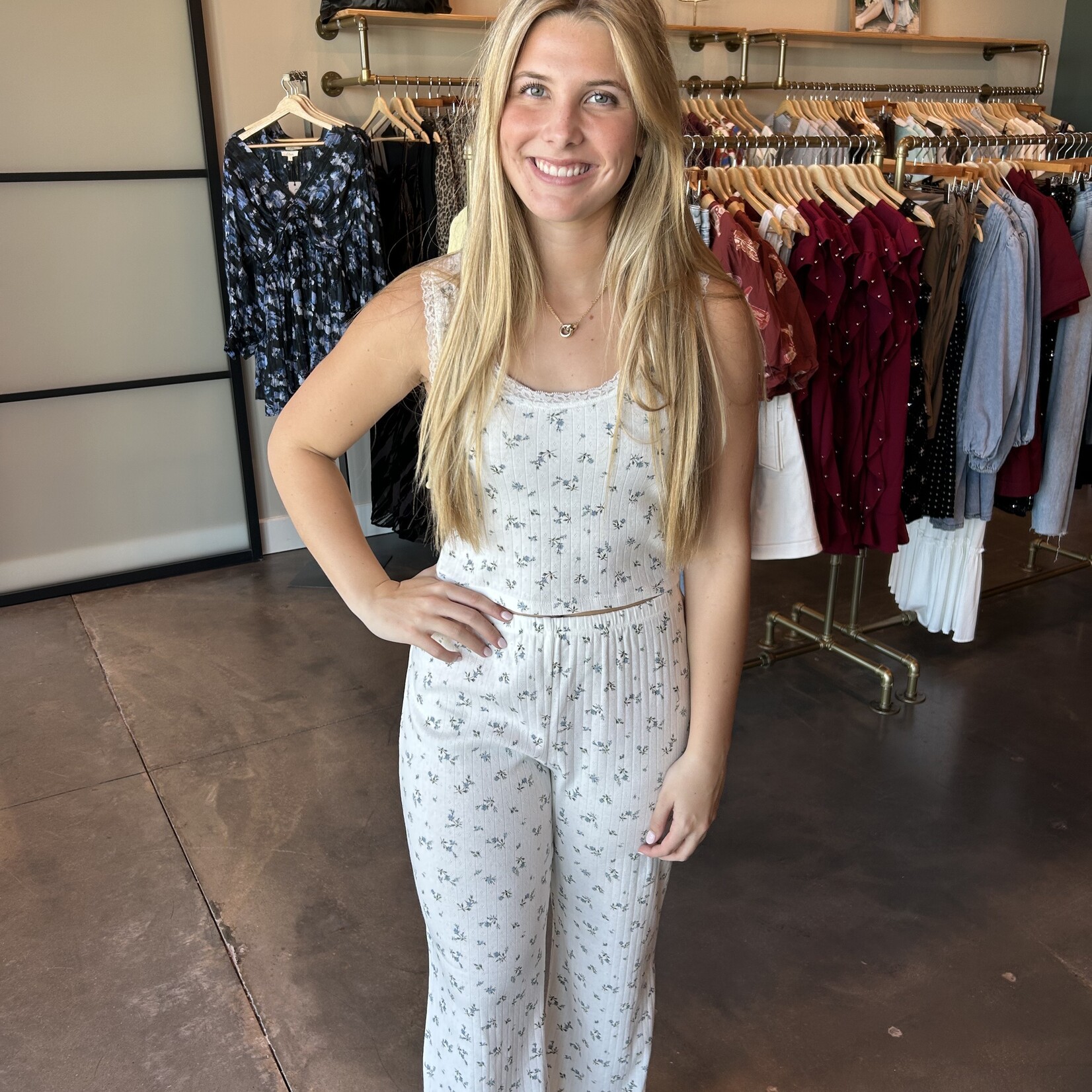 Floral Pointelle Pants Set