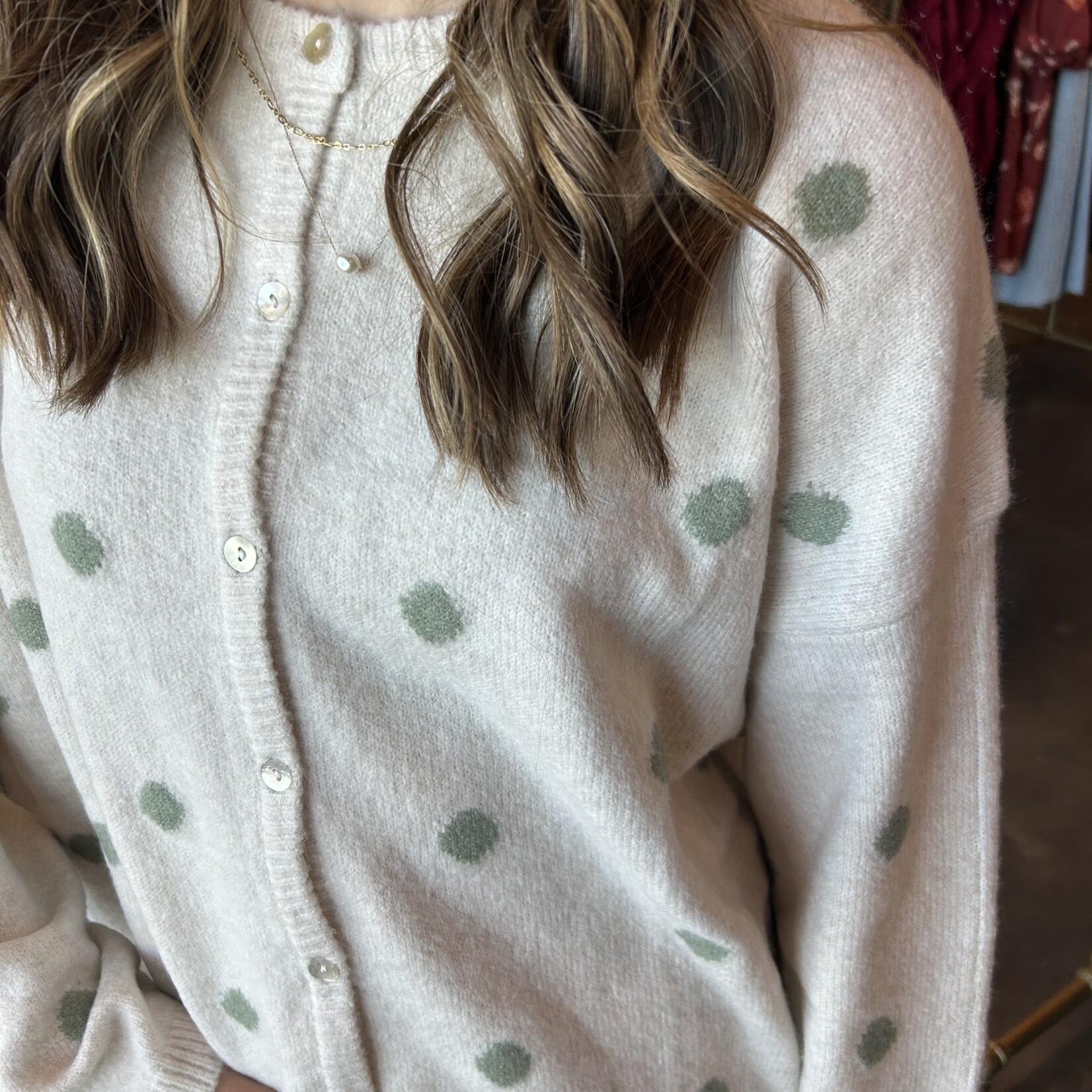 Le Lis Polka Dot Long Sleeve Crew neck Cardigan