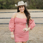 klesis Gingham Off Shoulder Puff Sleeve Mini Dress