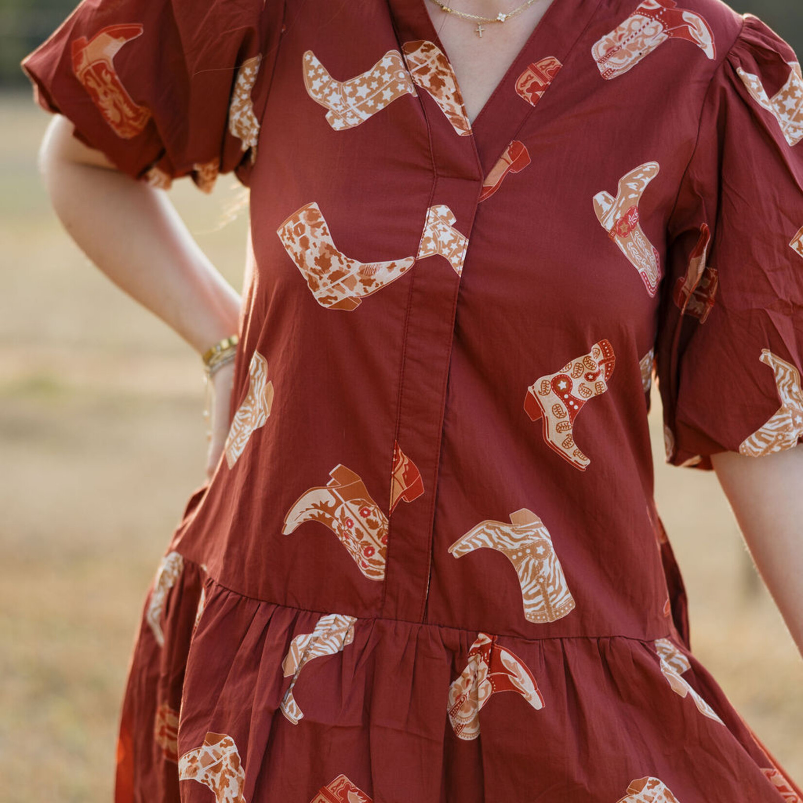 thml Puff Sleeve Boots Print Dress