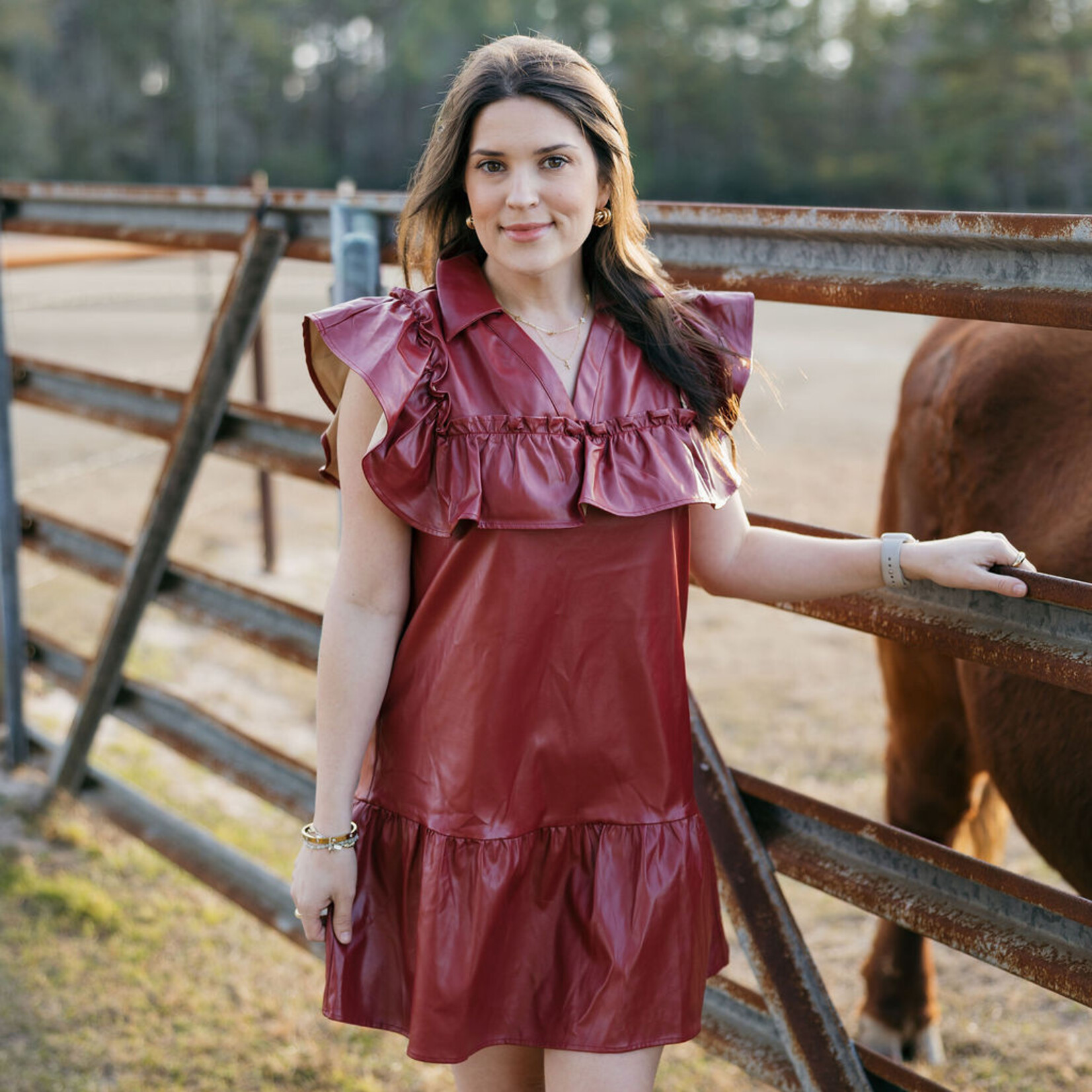 Leather Sleeveless Ruffle Mini