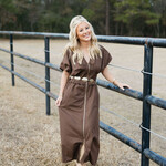 entro Puff Sleeve Zipper Detail Midi Dress