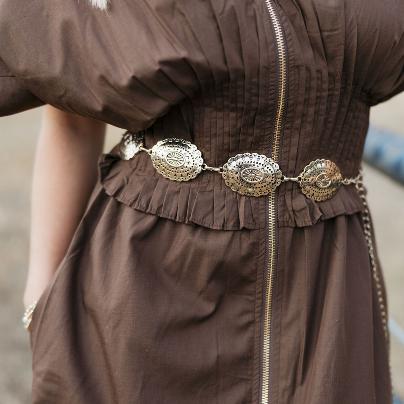 entro Puff Sleeve Zipper Detail Midi Dress