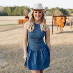 klesis Smocked Denim Mini Dress
