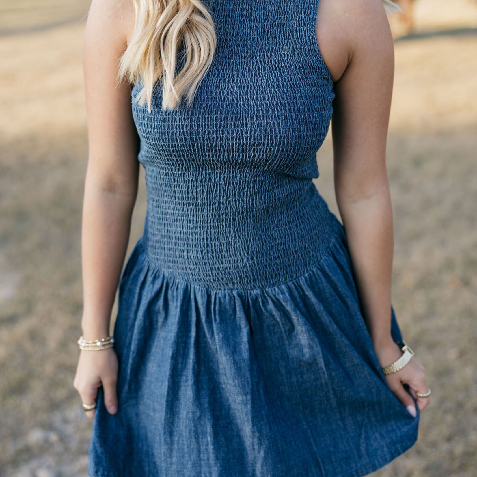 klesis Smocked Denim Mini Dress