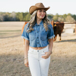 hidden Cropped Denim Button Down Top