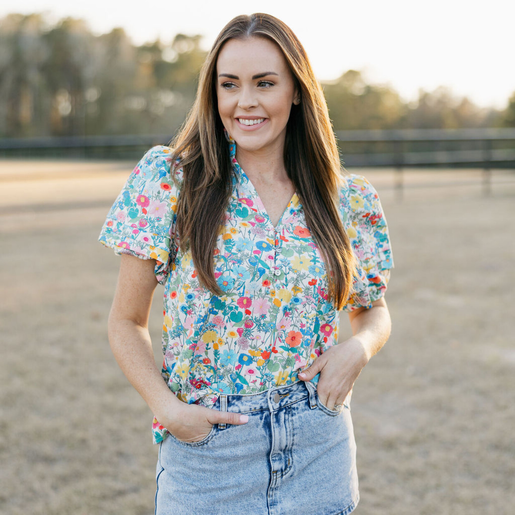 entro Puff Sleeve Floral Print Top