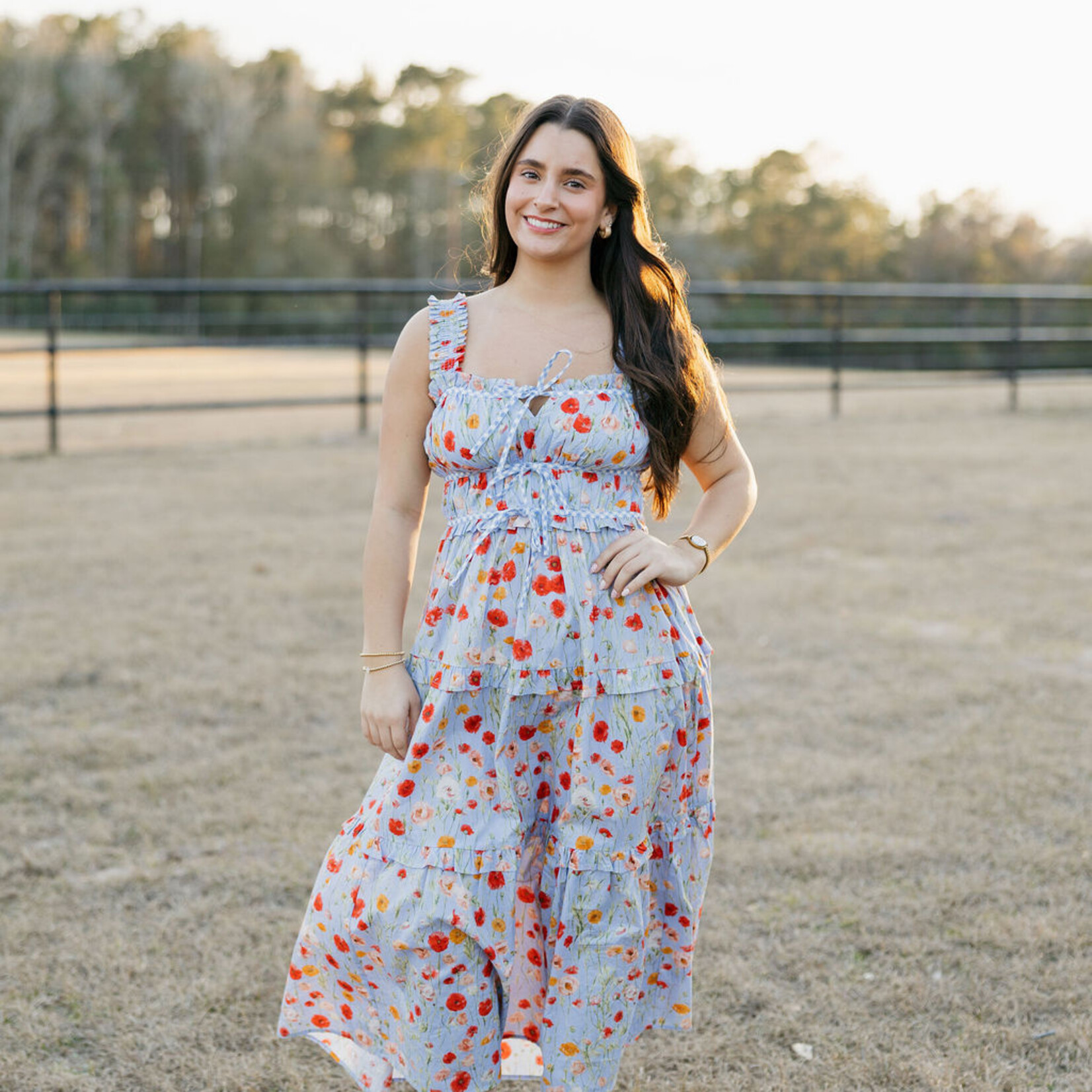 entro Floral Tie Detail Tiered Maxi Dress