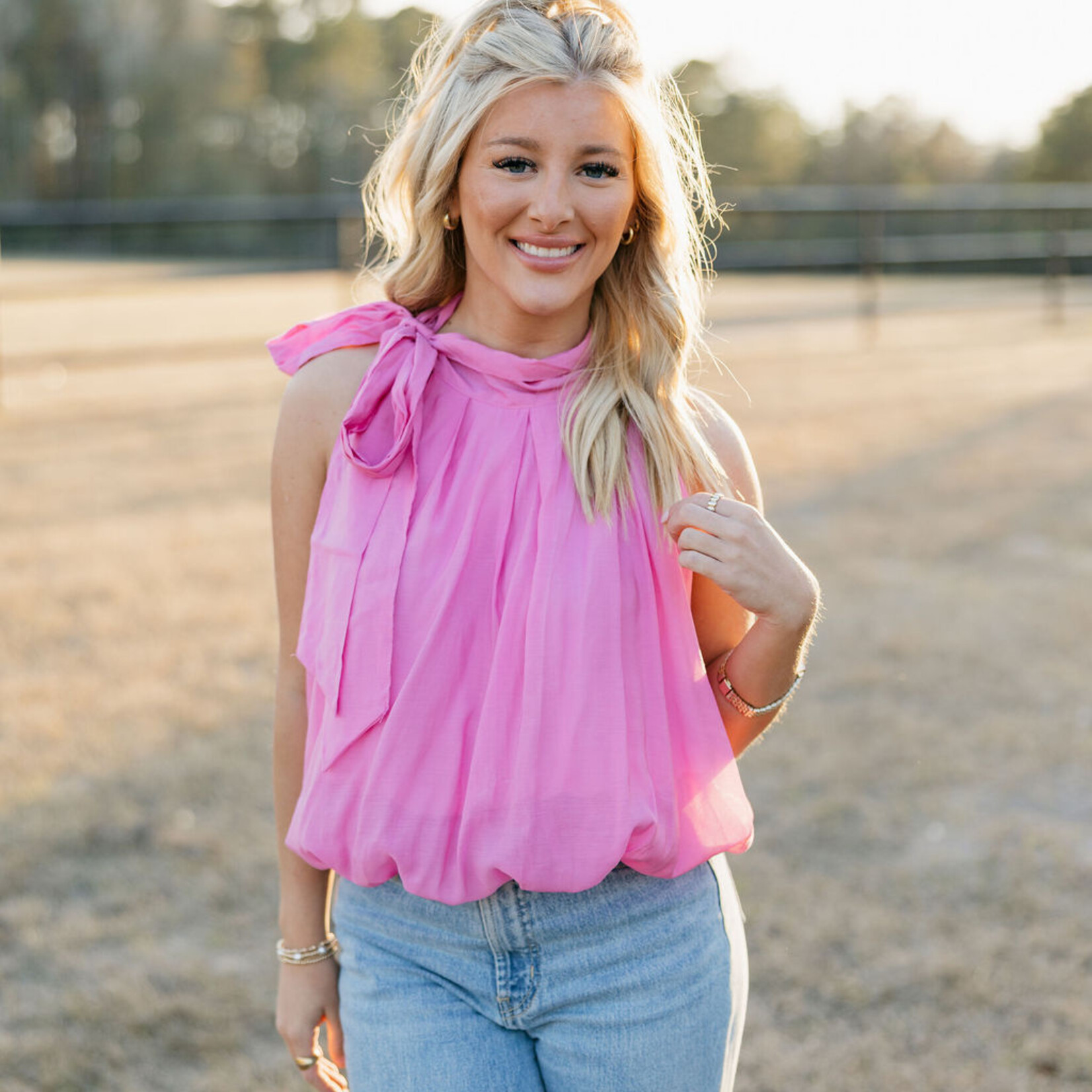 entro High Neck Side-Tie Bubble Tank