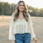 Le Lis Scoop Neck Ruffle Detail Sheer Top