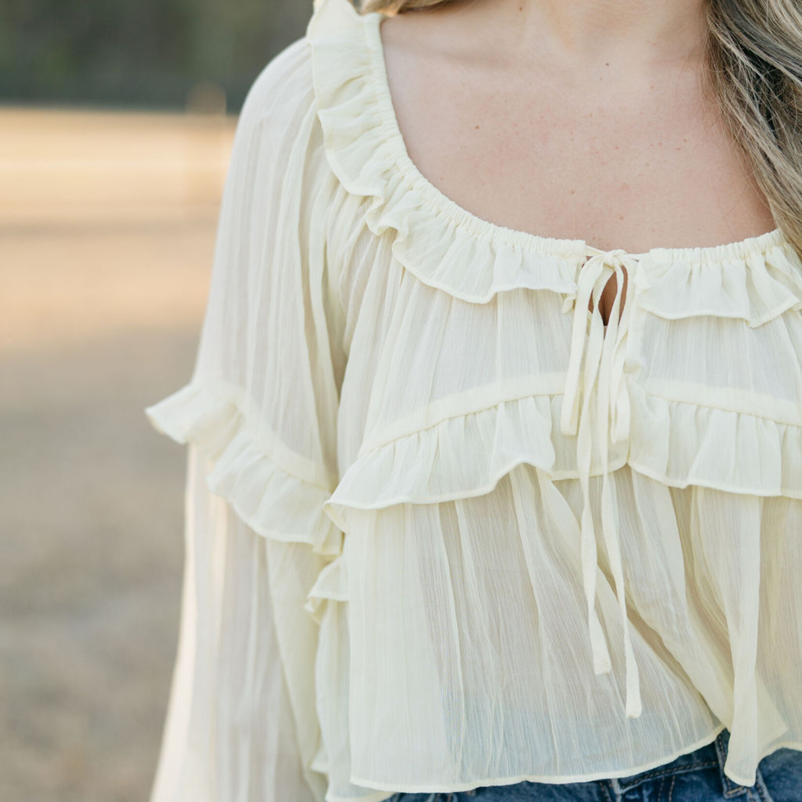 Le Lis Scoop Neck Ruffle Detail Sheer Top