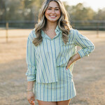 Striped Long Sleeve Button Down Skort Set