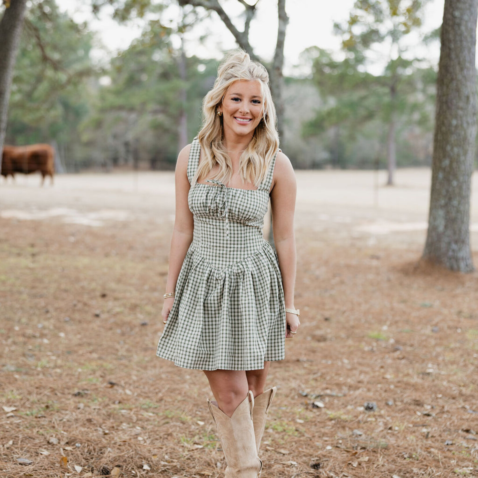 needii Smocked Gingham Mini Dress w/ Open Back