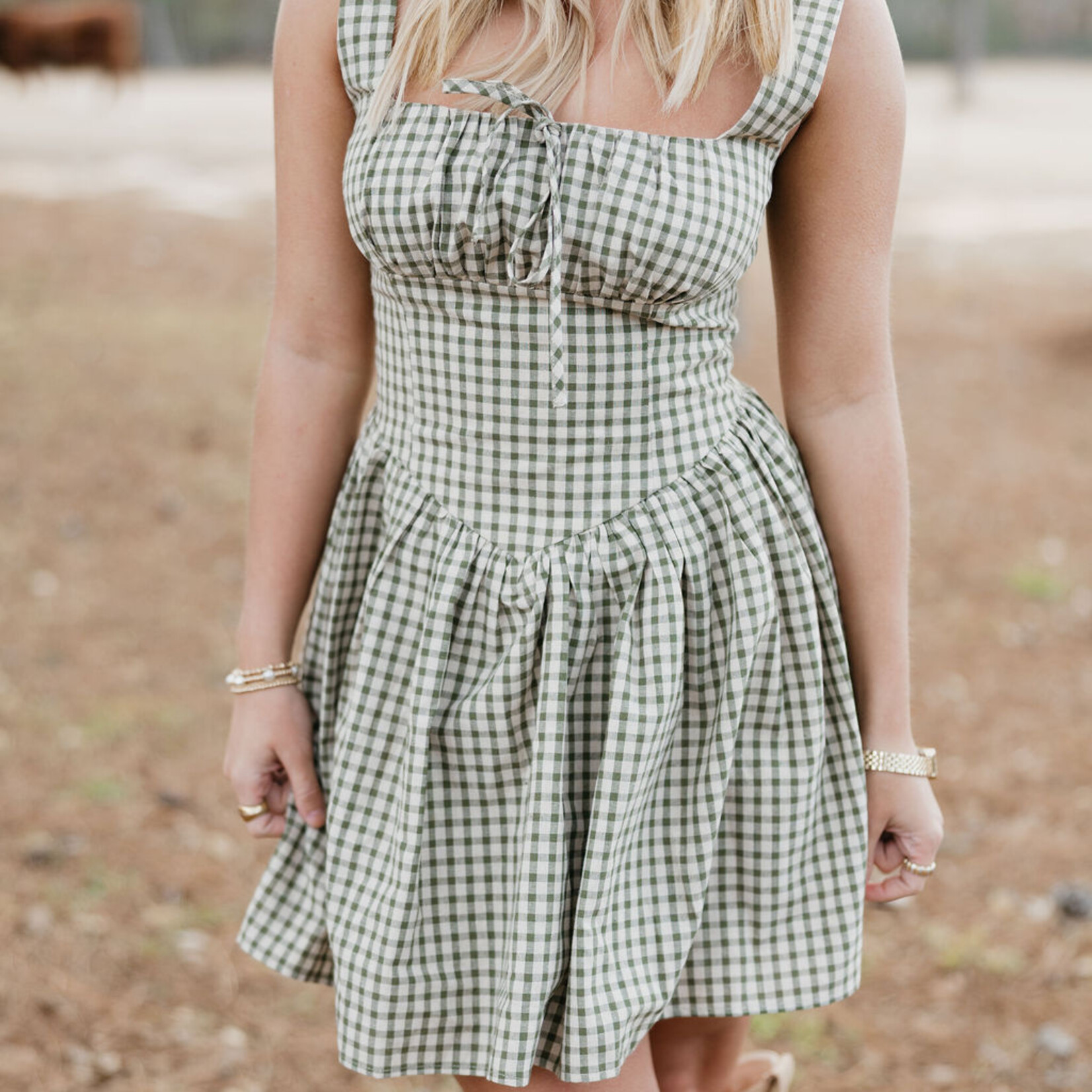 needii Smocked Gingham Mini Dress w/ Open Back