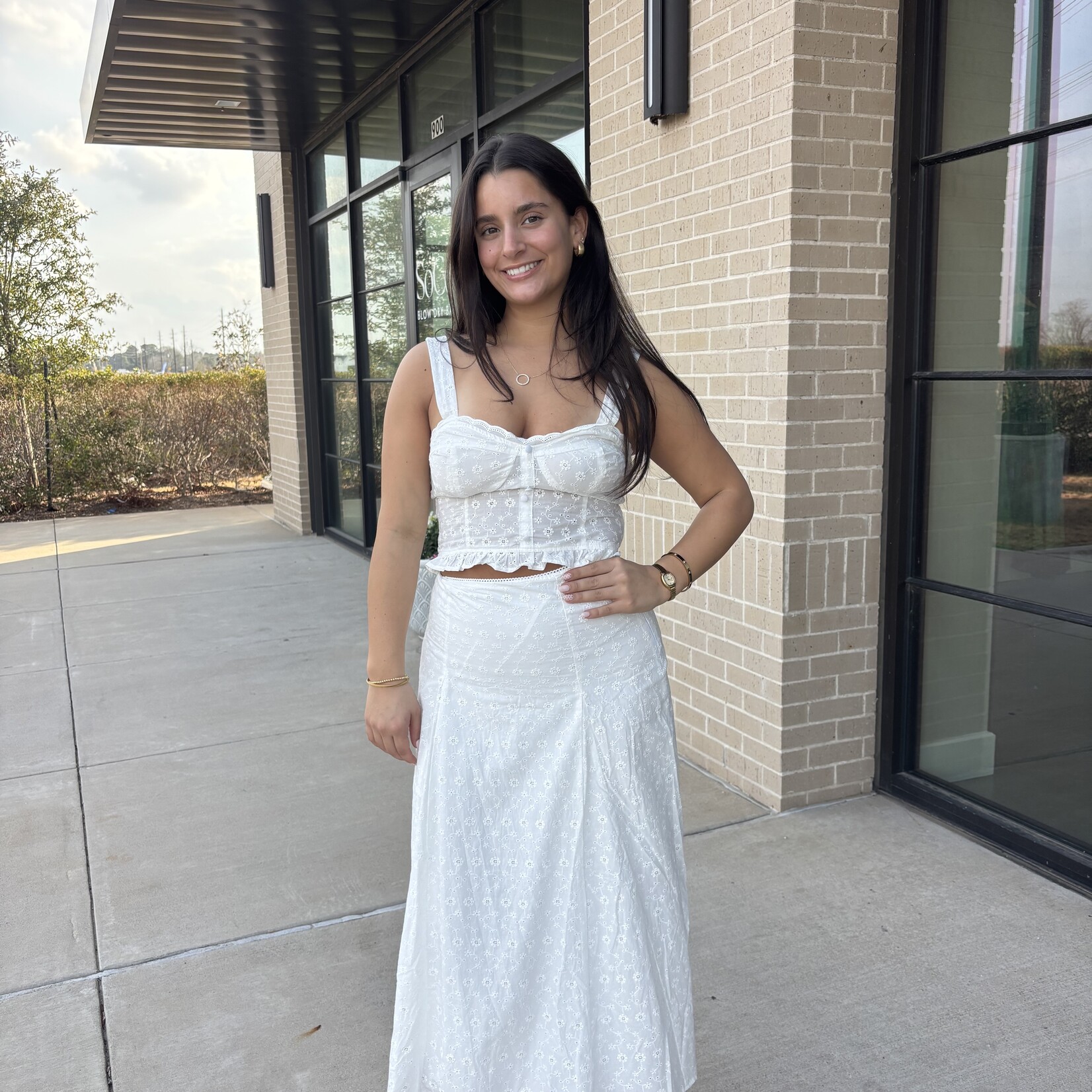 Eyelet Detail Top and Skirt Set