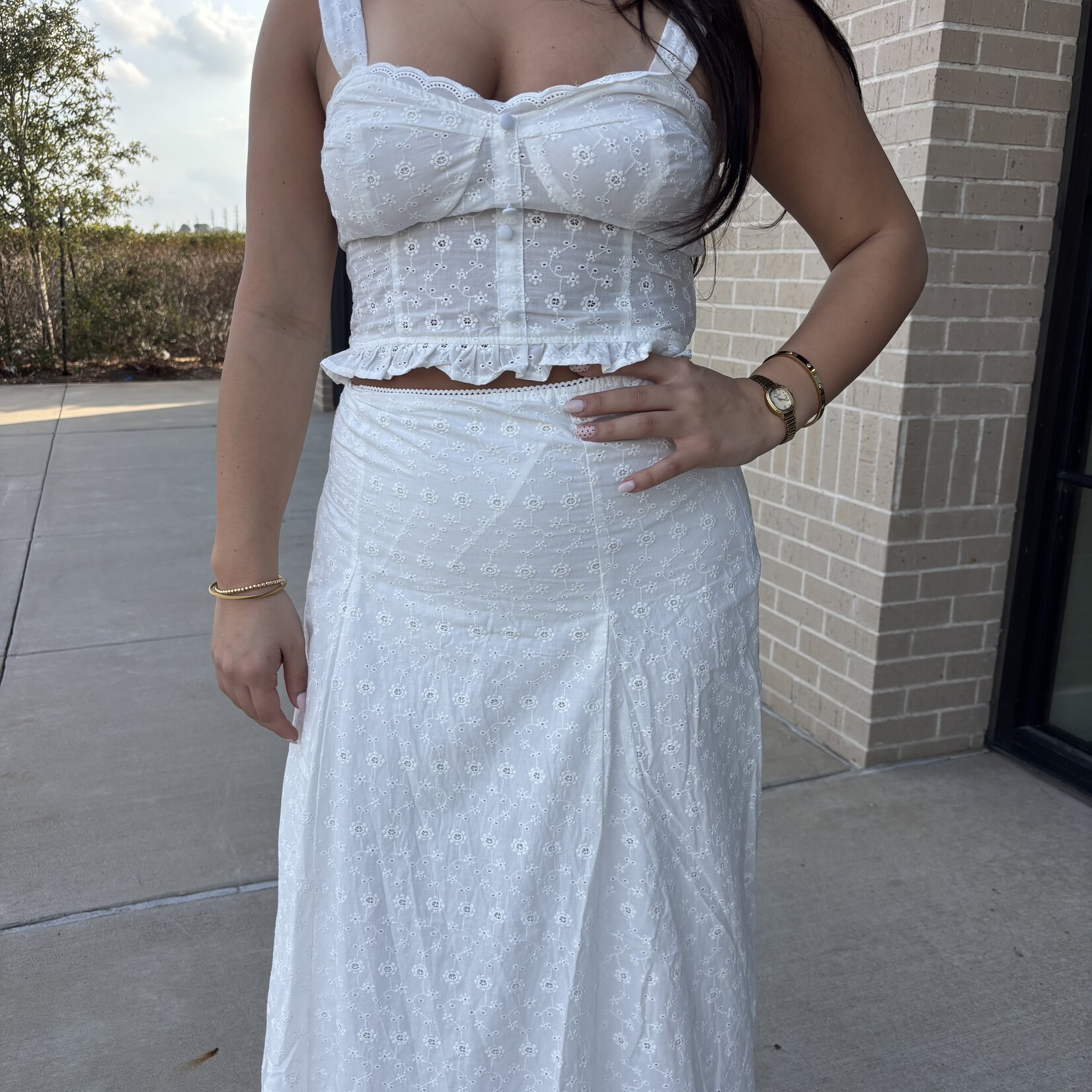 Eyelet Detail Top and Skirt Set