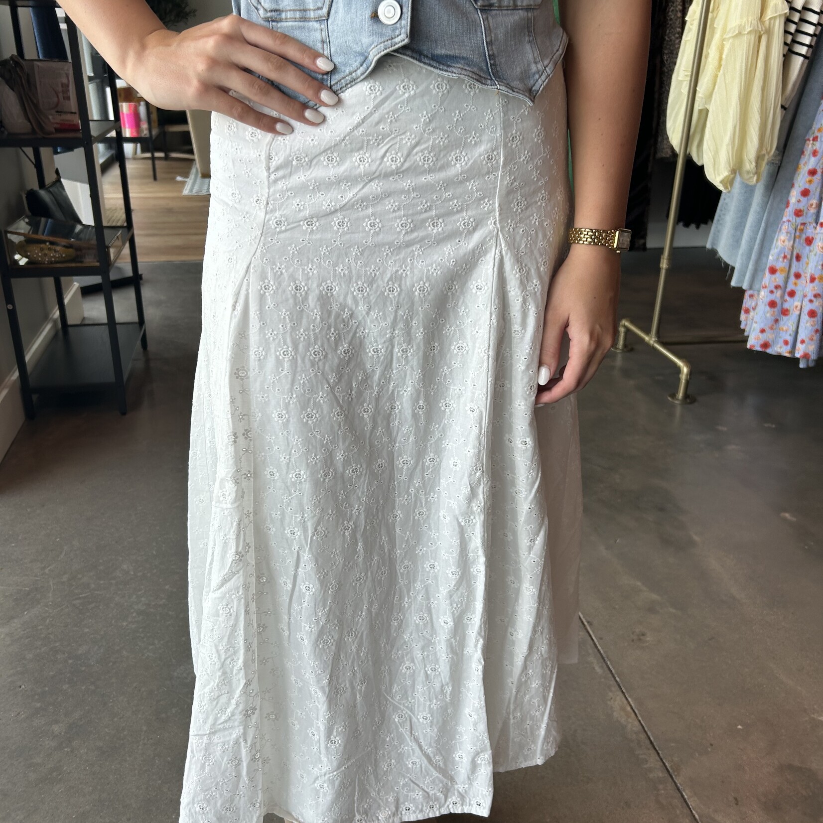 Eyelet Detail Midi Skirt