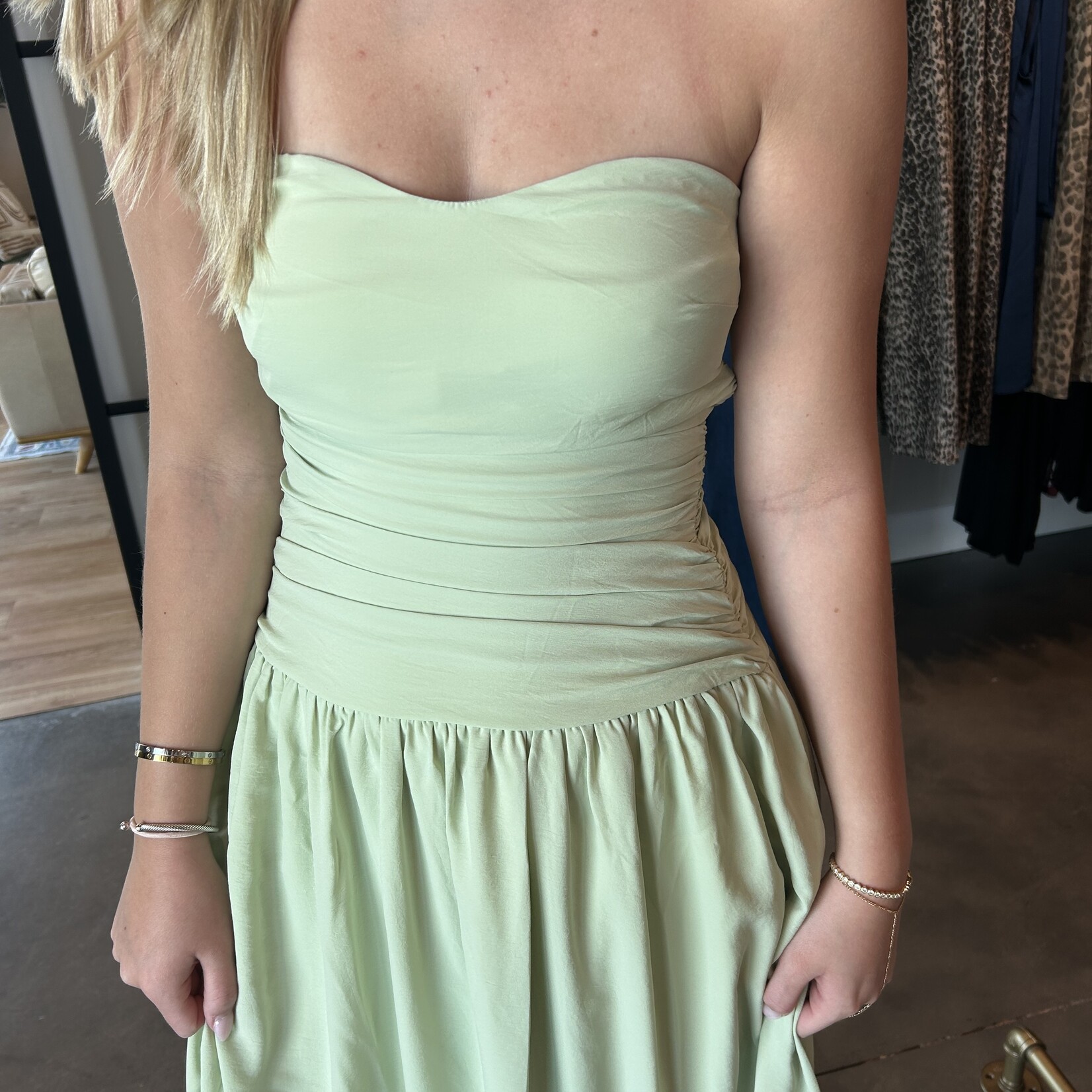 needii Ruched Drop Waist Maxi Dress