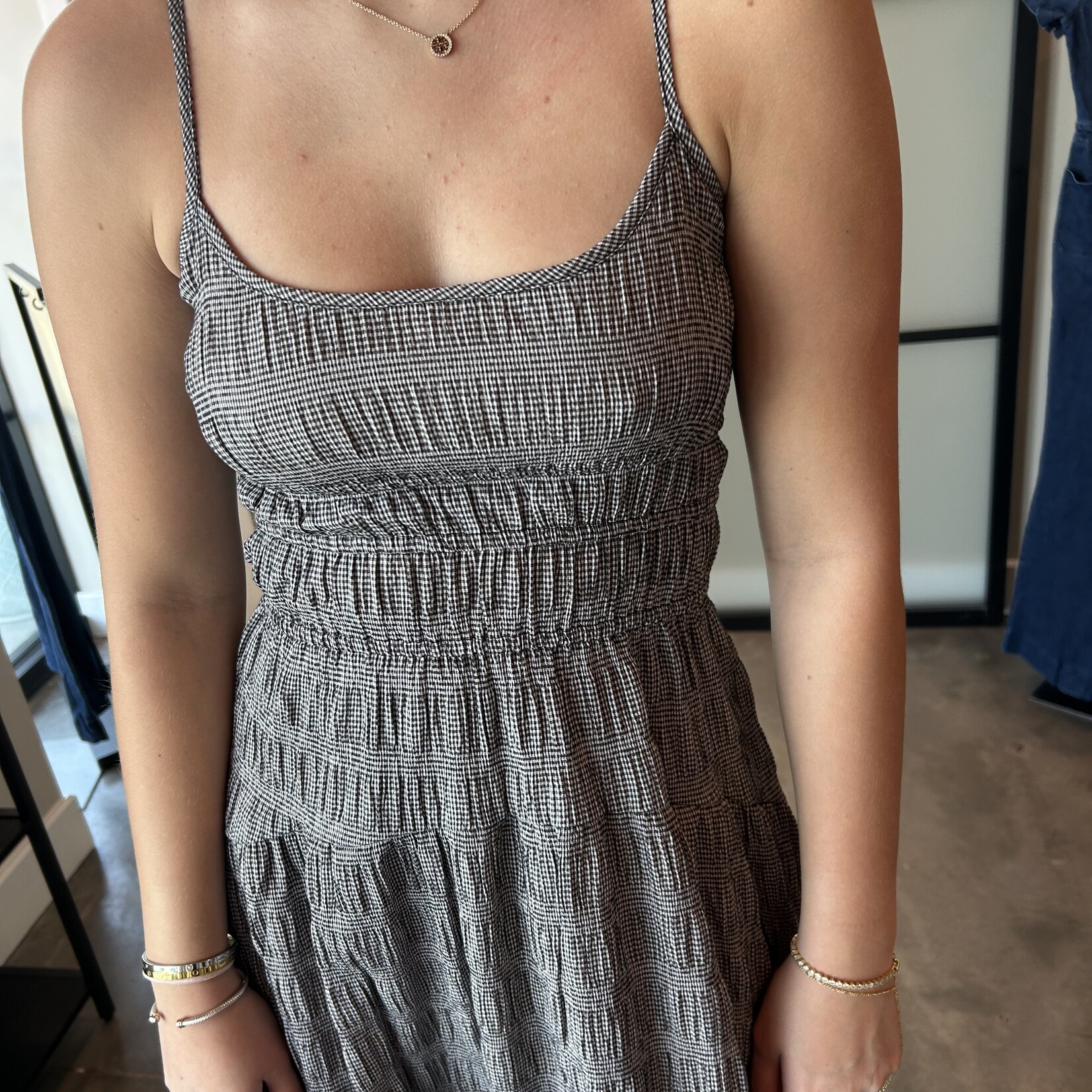 needii Gingham Seersucker Smocked Waist Maxi Dress