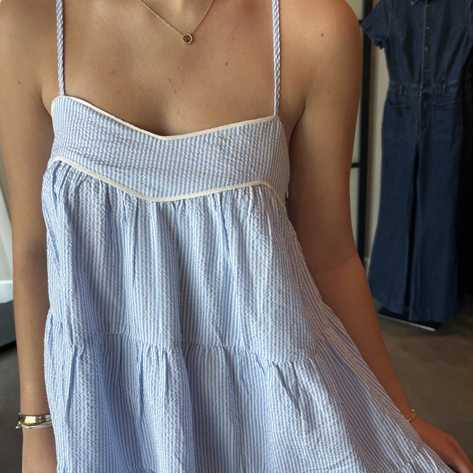 needii Pinstripe Babydoll Mini Dress