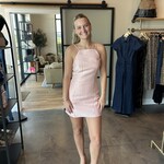 needii Square Neck Open Back Satin Mini Dress