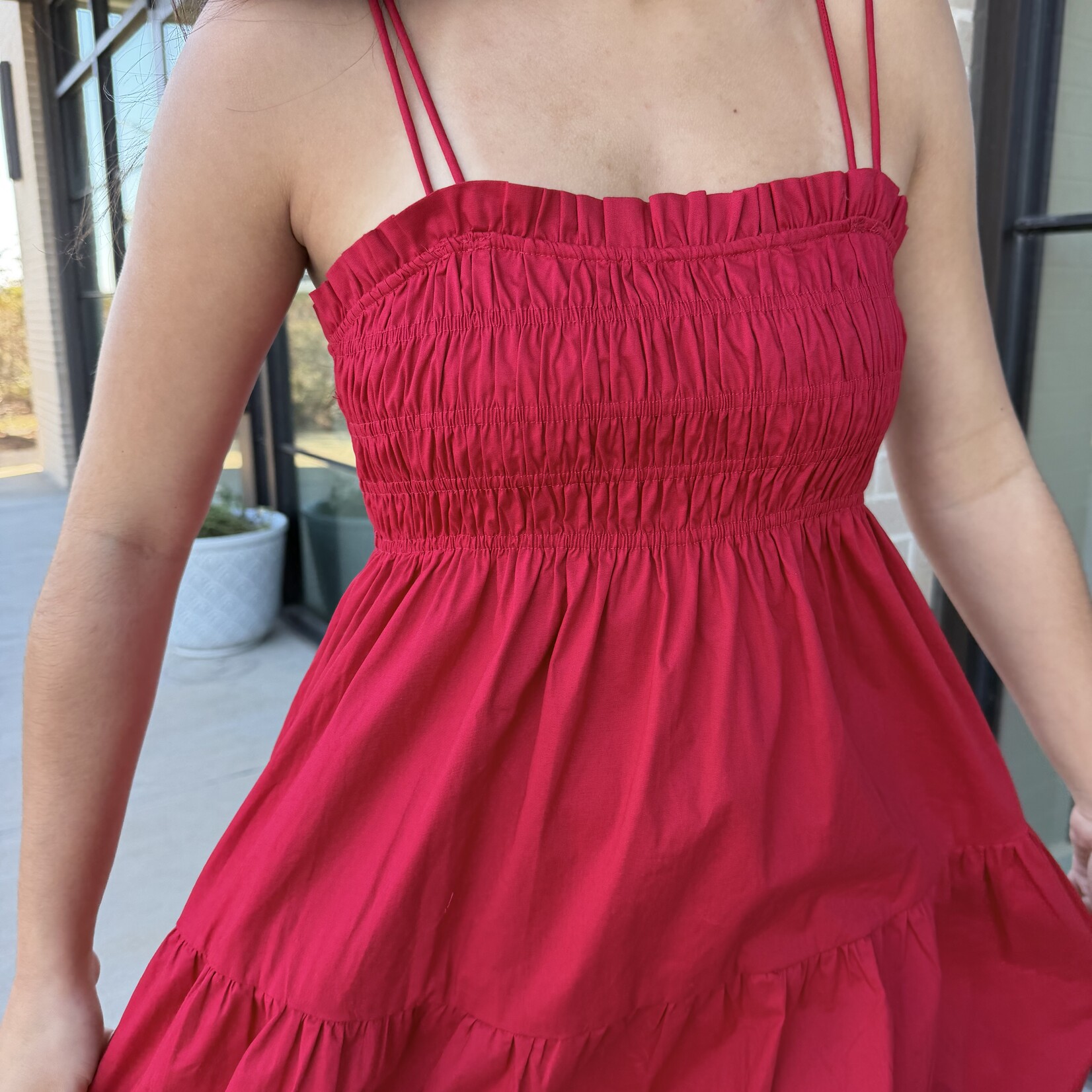 Smocked Bust Tiered Midi Dress