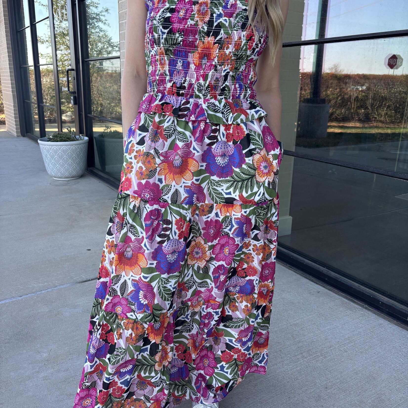Floral Print Smocked Maxi Dress