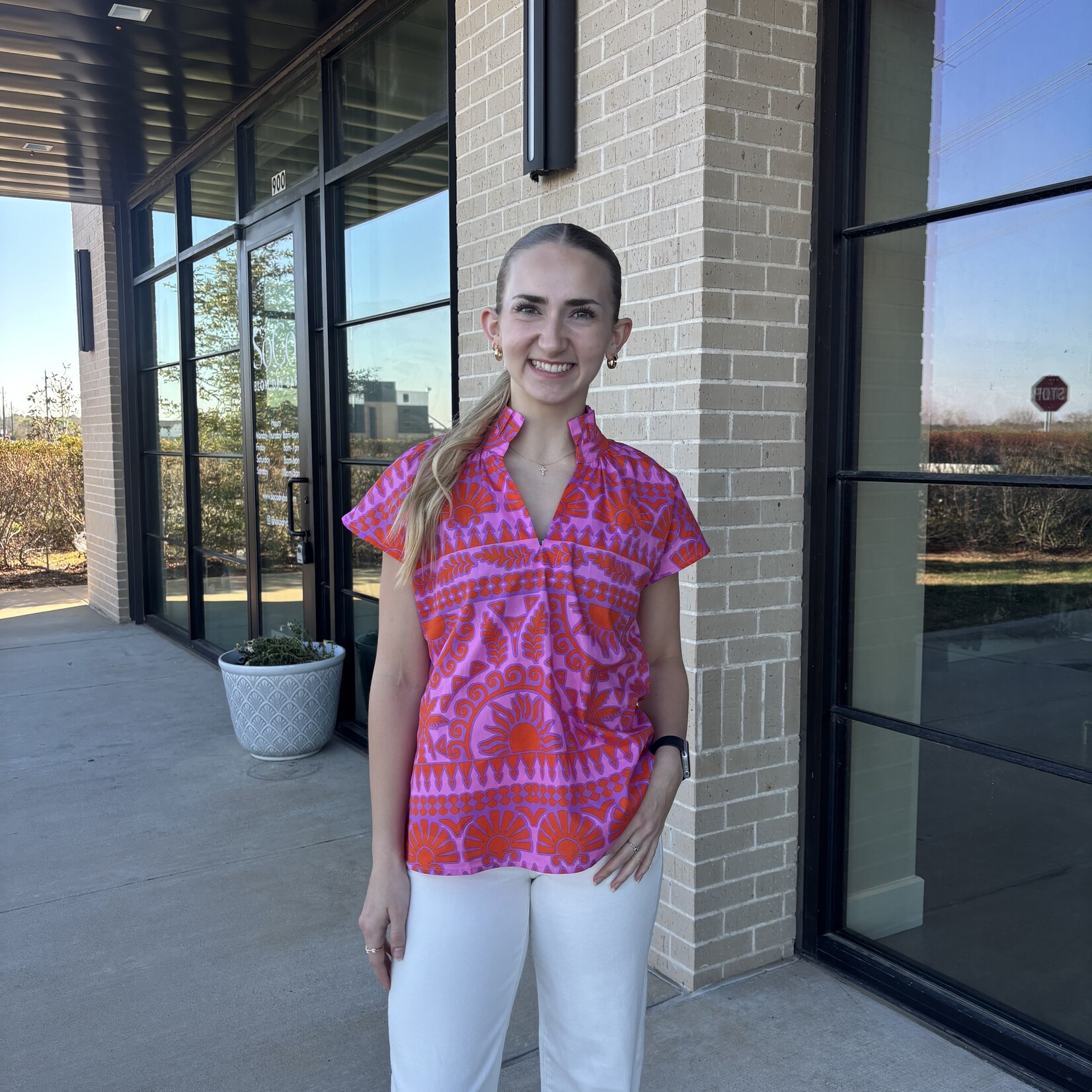 Ruffle Collar Printed Blouse