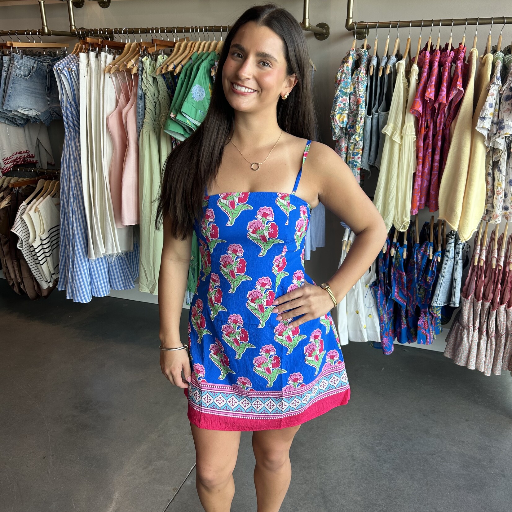 tcec Floral Print Contrast Hem Mini Dress