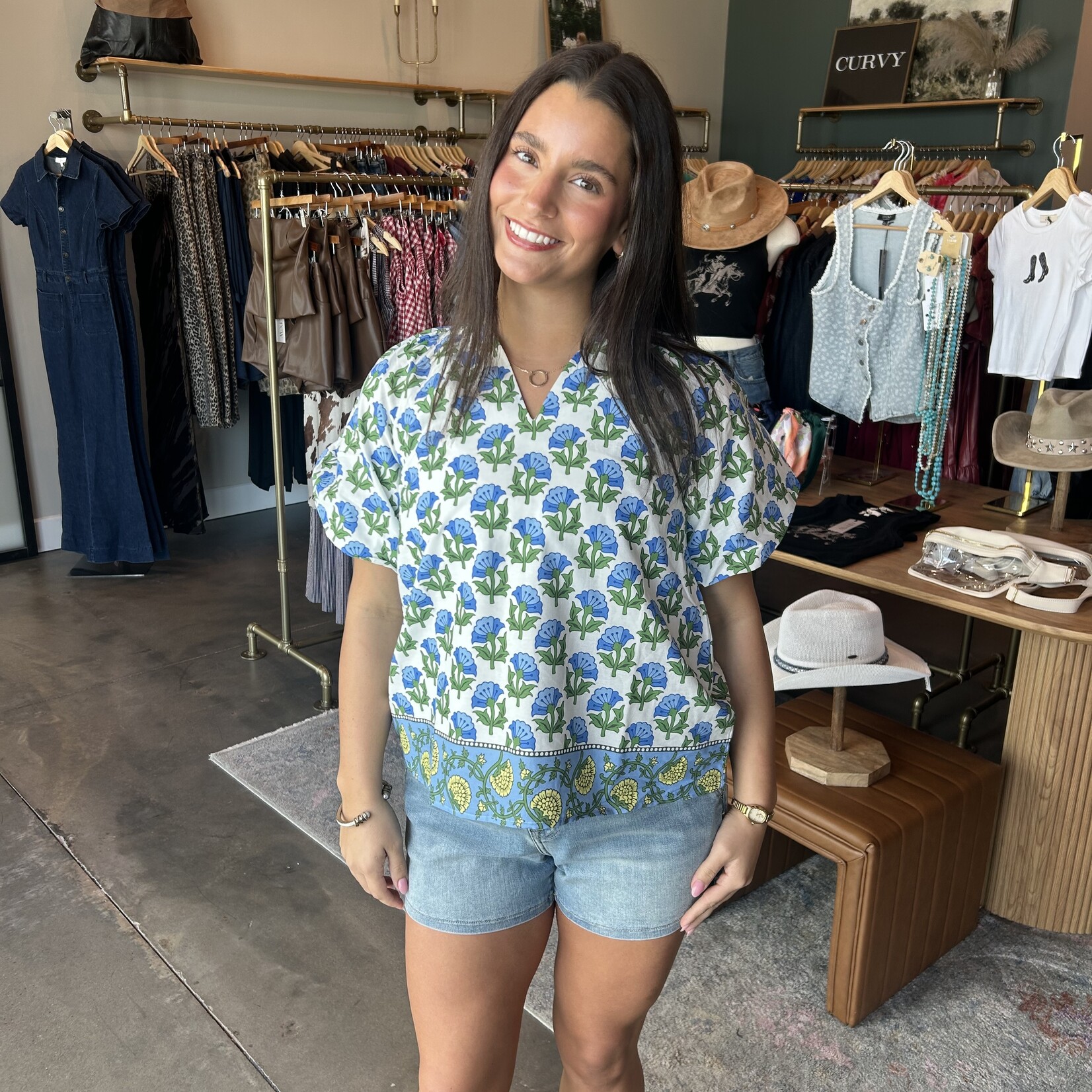 tcec Floral Print Bubble Sleeve Top