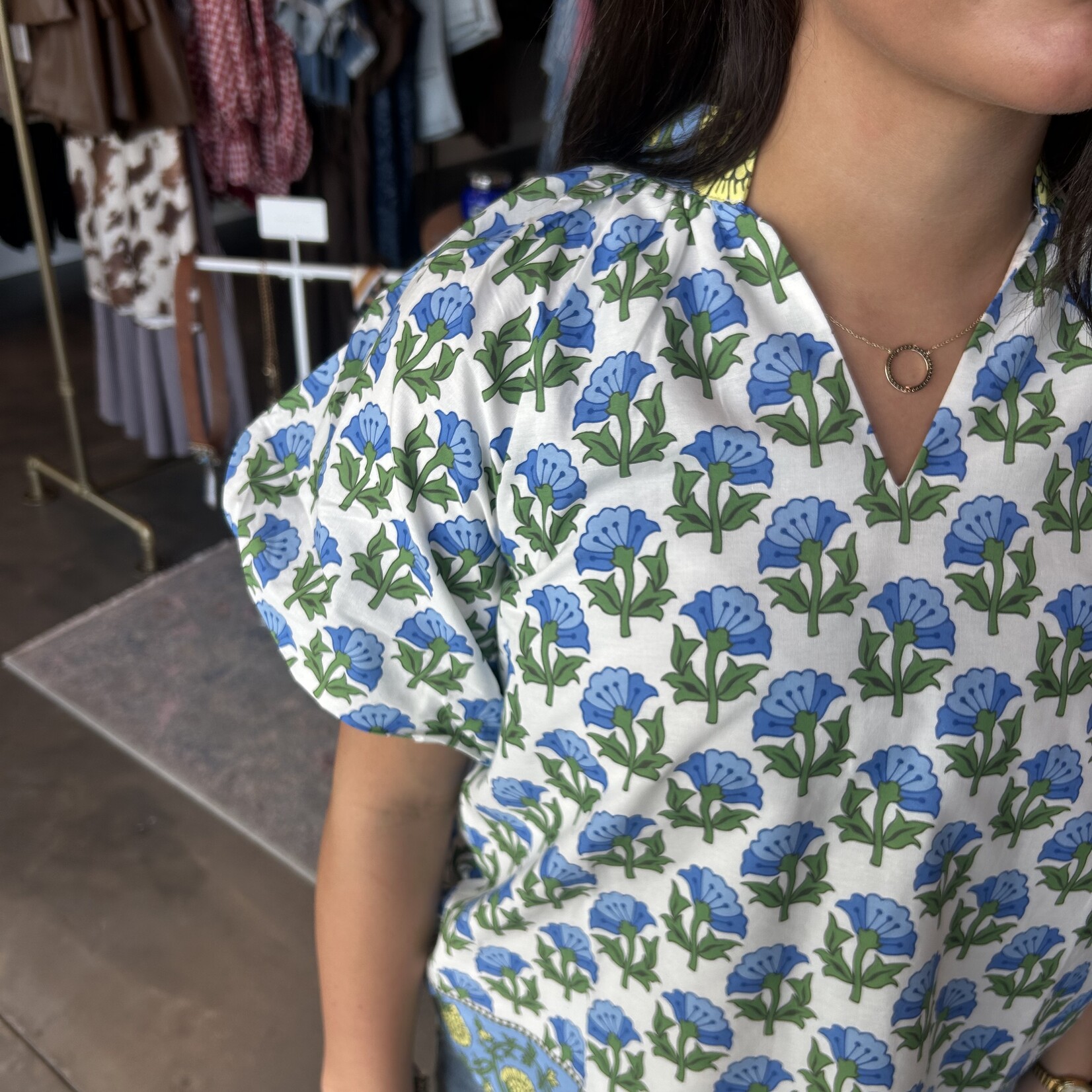 tcec Floral Print Bubble Sleeve Top