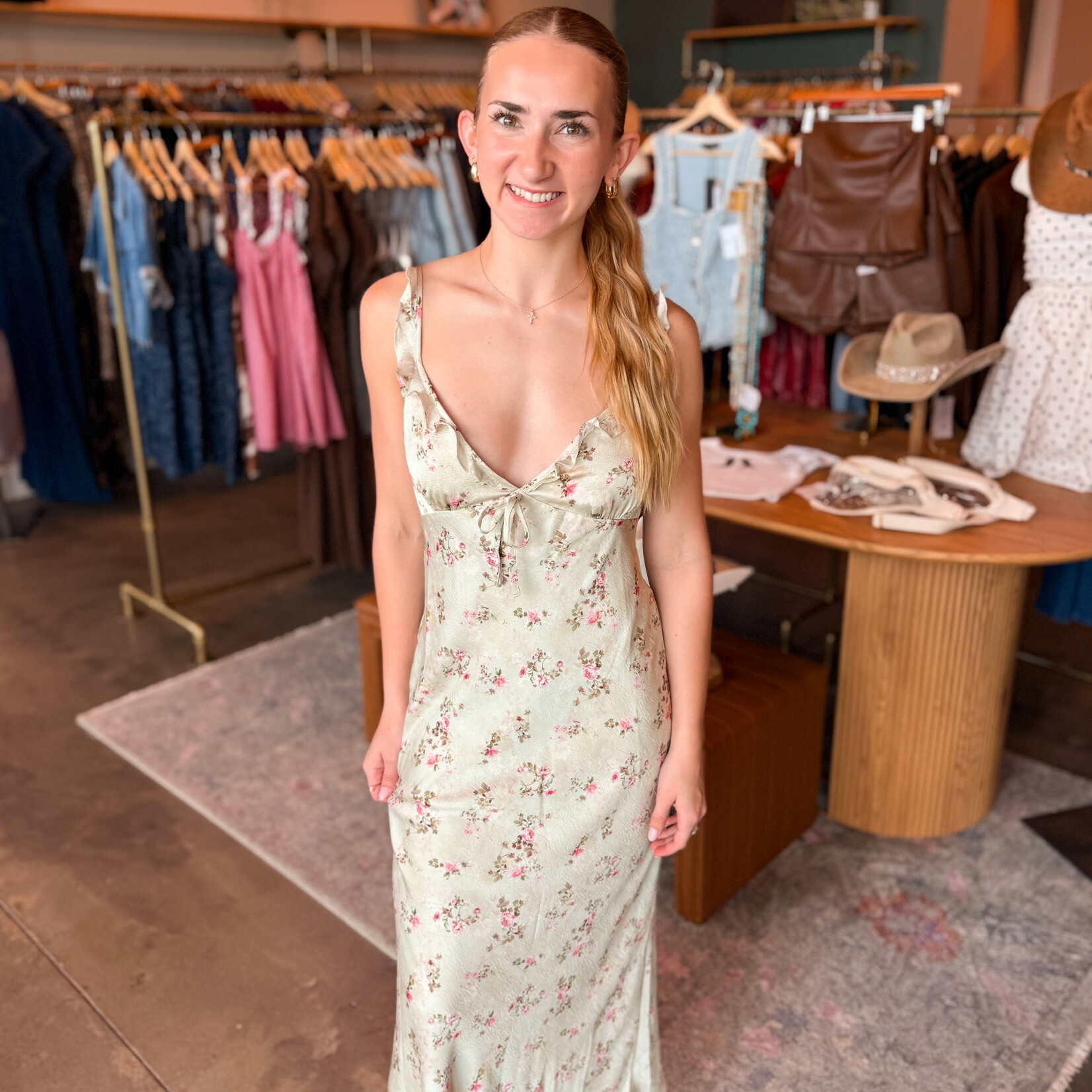 needii Satin Floral Maxi Dress