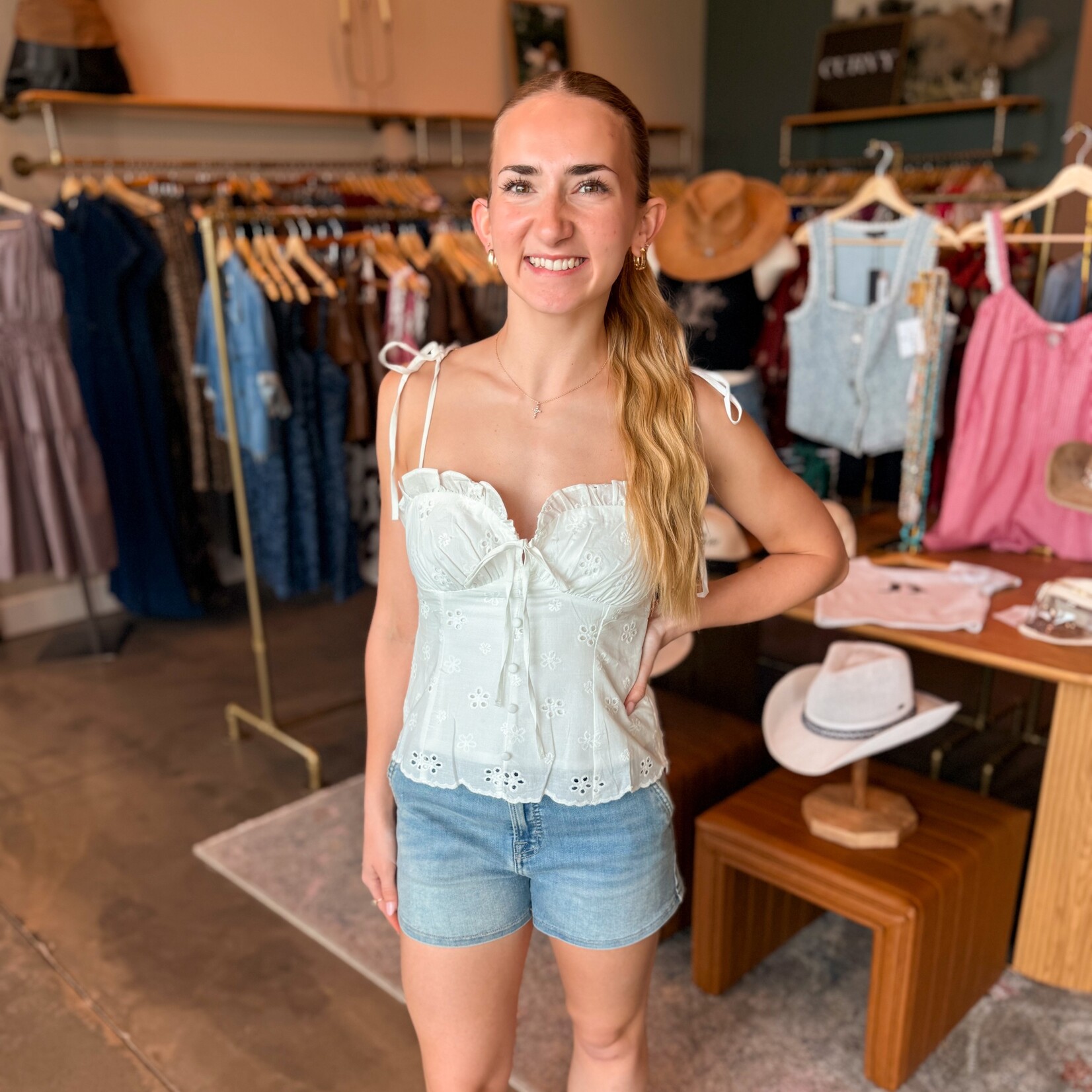 klesis Eyelet Detail Peplum Top