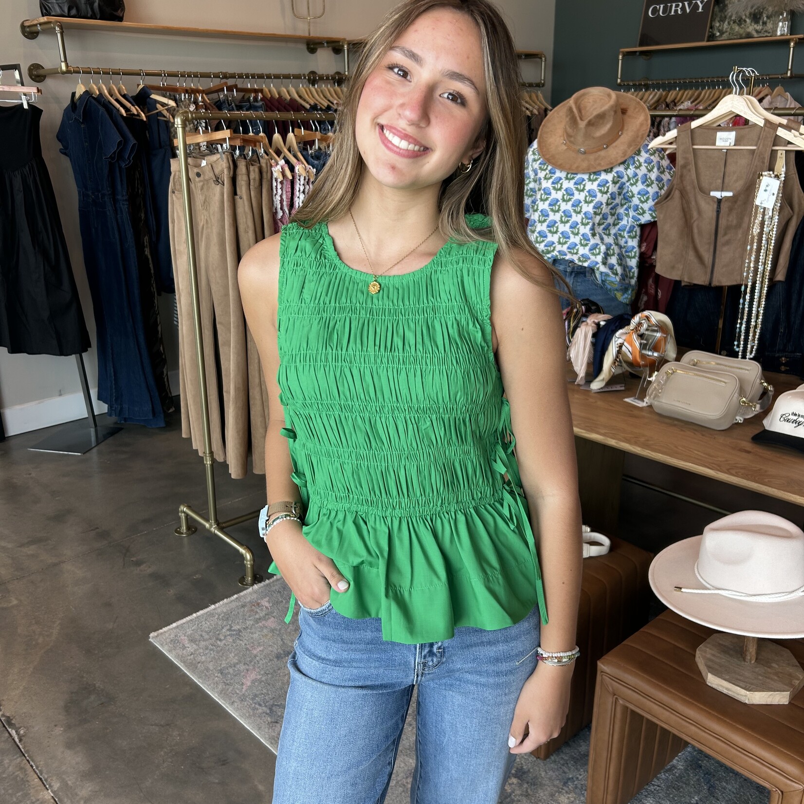 entro Smocked Side Tie Detail Top