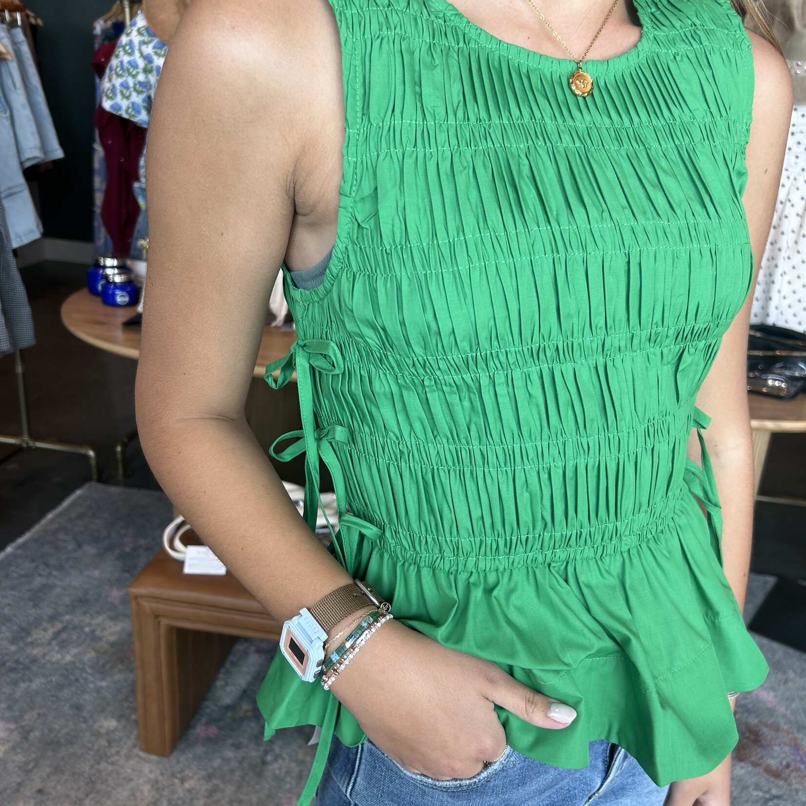 entro Smocked Side Tie Detail Top