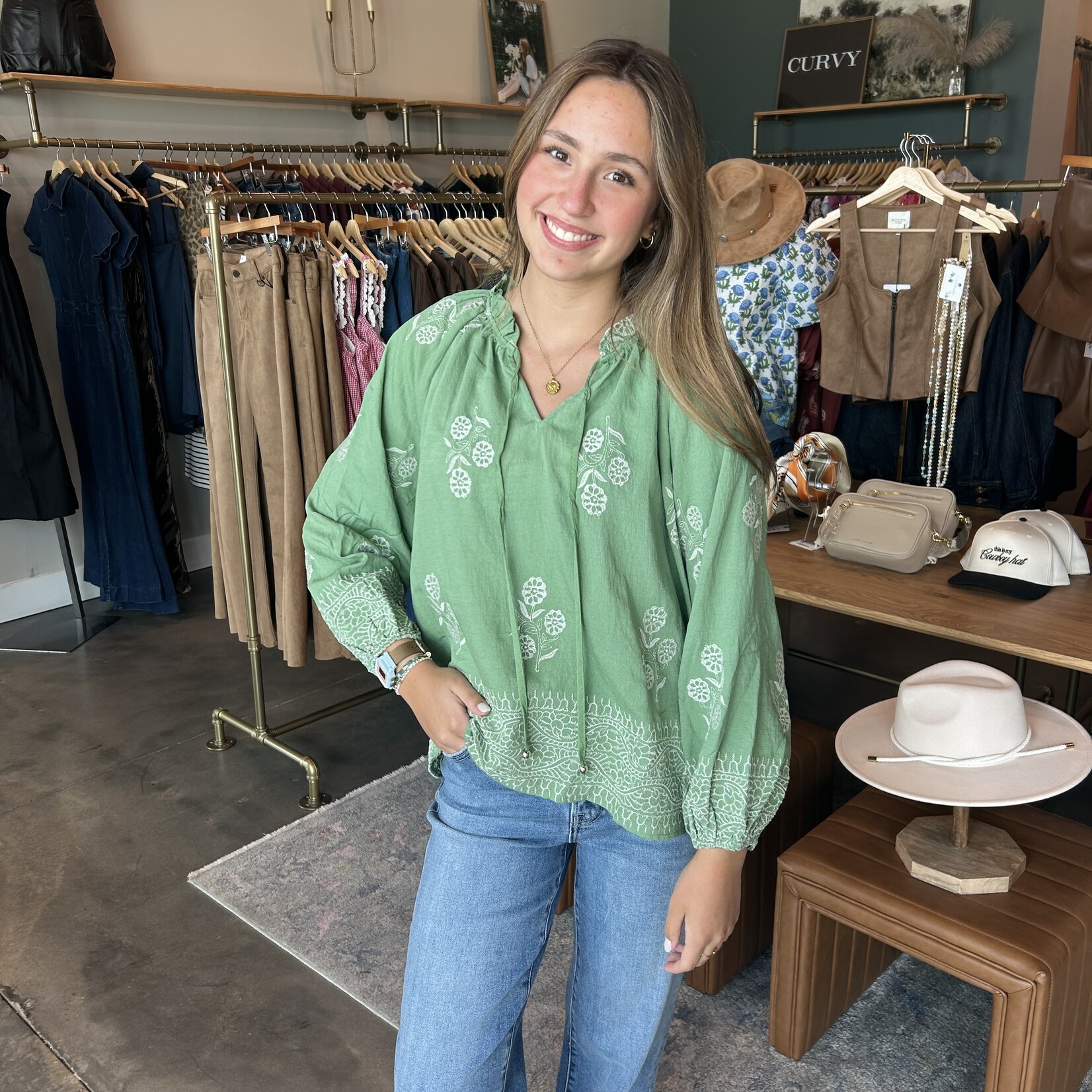 entro Floral Embroidered Flowy Top