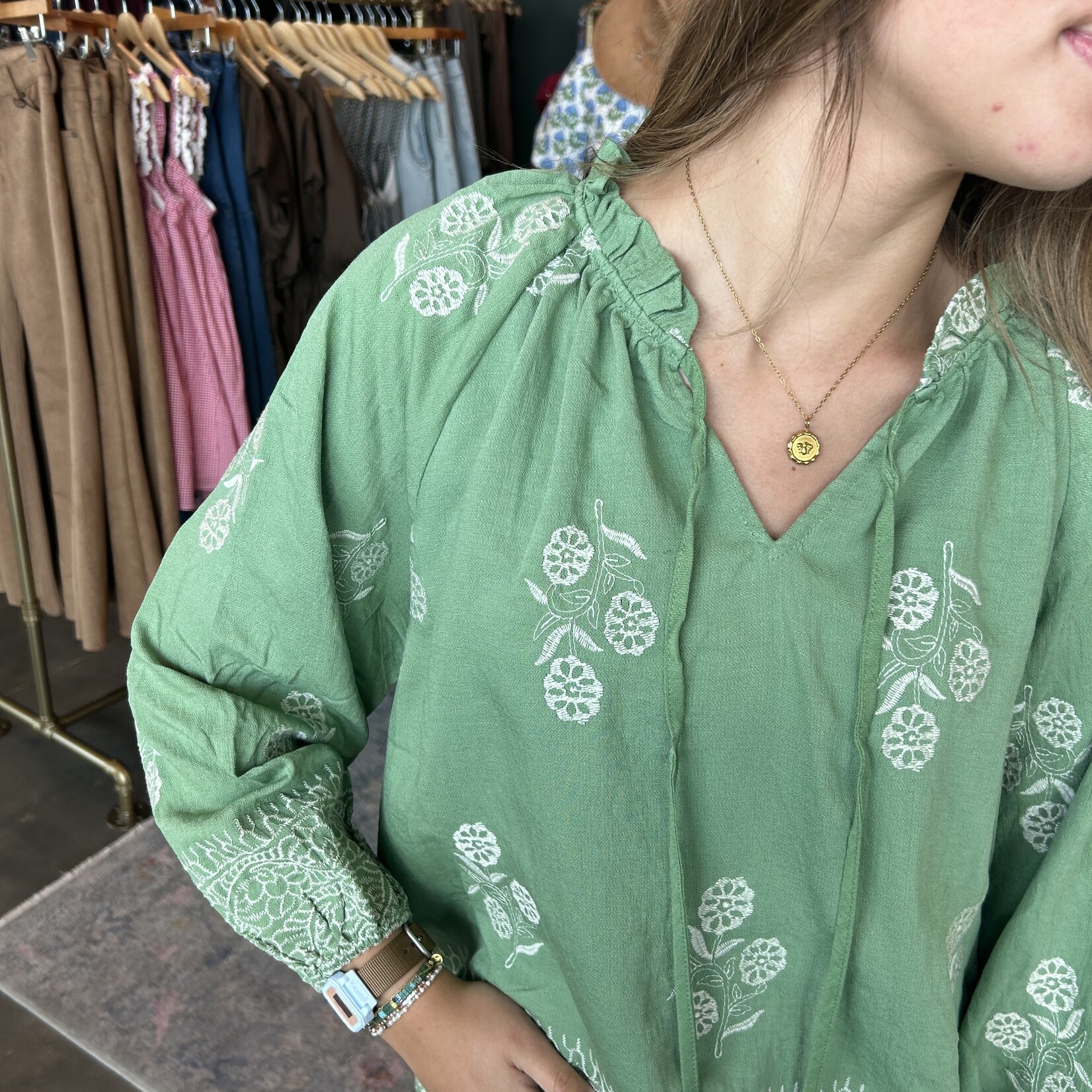 entro Floral Embroidered Flowy Top
